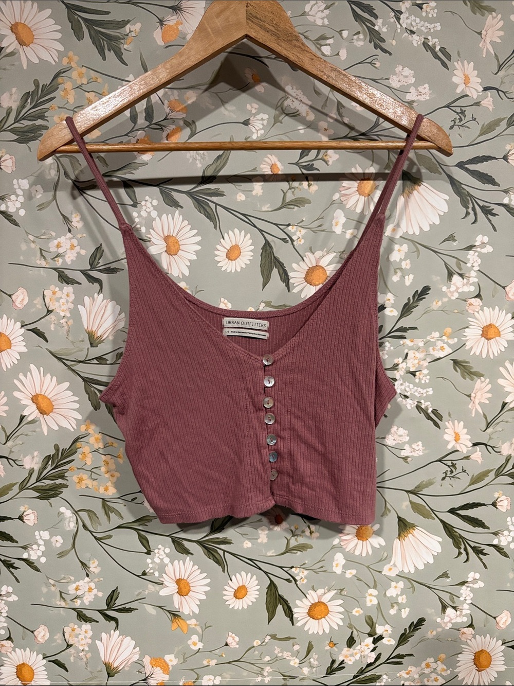 Urban Outfitters Mauve Ribbed Button-Front Crop Top